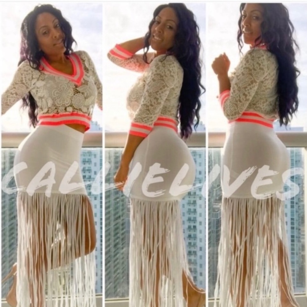 New! Clearance 🔥Sexy Tight Whit Bandage Maxi Fringe Skirt - Picture 4 of 9